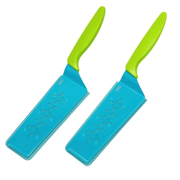 Kuhn Rikon Slice & Serve Knives Set of 2 with Sheaths K65363 NEW AQUA/LIME - Picture 6 of 6